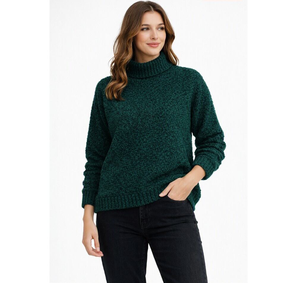 Cape Isle Knitters Wool Blend Vintage Turtleneck Sweater Sz Large Emerald Green